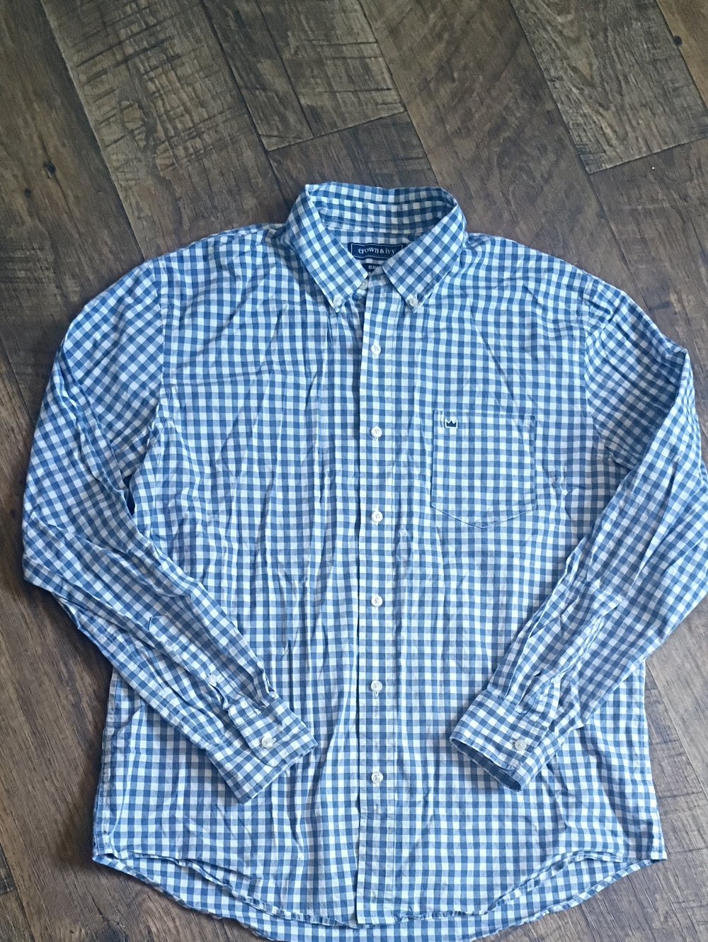 crown & ivy Blue and White Gingham Button-Down Shirt - Men's